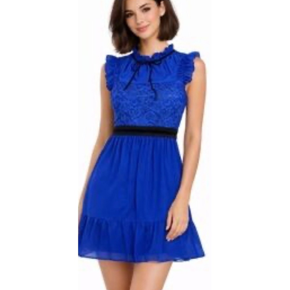 Disney Snow White Royal Blue Lace Ruffle Mini Dress Medium‎ Velvet Trim Cosplay